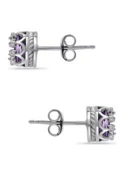Coupon 🛒 1-1/3 ct. 6MM Round Amethyst and White Topaz Crown Stud Earrings, Sterling Silver by Belk & Co. 🤩 -DealsBelk & Co. Store Belk 19936