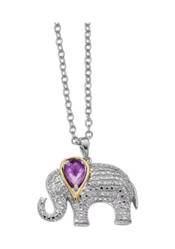 Deals 🔔 1 ct. t.w. Amethyst and 1/10 ct. t.w. Diamond Elephant 17-Inch Necklace in Sterling Silver and 14K Gold Accent by Belk & Co. ✨
