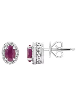 New 😉 Sterling Silver 6x4mm Oval Ruby Diamond Accent Halo Stud Earrings by Belk & Co. 🌟 -DealsBelk & Co. Store Belk 19979