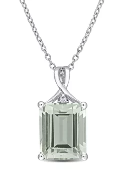 Best Sale 😀 Green Quartz and White Topaz Pendant with Chain in Sterling Silver by Belk & Co. ✨