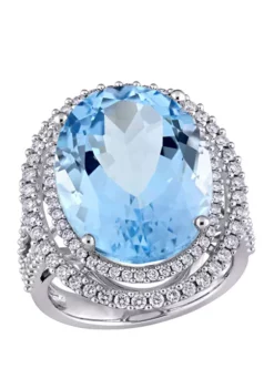 Wholesale 👏 22 ct. t.w. Sky Blue Topaz and 7/8 ct. t.w. Diamond Double Halo Ring in 14K White Gold by Belk & Co. 😉 -DealsBelk & Co. Store Belk 20010