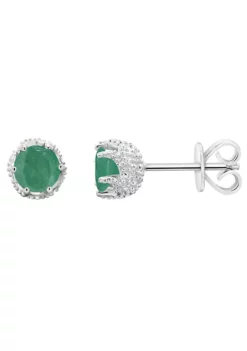 Buy ✔️ Sterling Silver 5mm Round Emerald Stud Earrings by Belk & Co. 🌟