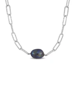 Coupon 😍 11-12mm Black Cultured Freshwater Baroque Pearl Paperclip Necklace in Sterling Silver by Belk & Co. 😉 -DealsBelk & Co. Store Belk 20080