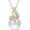 Deals 🥰 Pearl and 1/10 ct. t.w. Diamond Swirl Necklace in 14K Yellow Gold by Belk & Co. 👍