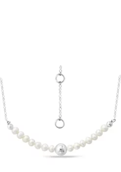 Budget ❤️ 4-4.5 Millimeter Freshwater Pearl and Silver Bead Necklace in Sterling Silver by Belk & Co. ⌛