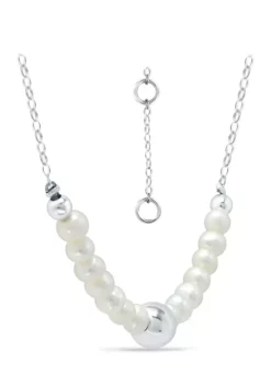 Budget ❤️ 4-4.5 Millimeter Freshwater Pearl and Silver Bead Necklace in Sterling Silver by Belk & Co. ⌛ -DealsBelk & Co. Store Belk 20130