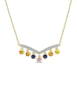 Flash Sale ⌛ 1 ct. t.w. Multi Color Sapphire and 1/10 ct. t.w. Diamond Necklace in 14K Yellow Gold by Belk & Co. 🔥 -DealsBelk & Co. Store Belk 20141