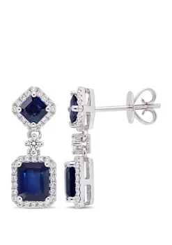 Best Sale ๐ 2.38 ct. t.w. Sapphire and 3/8 ct. t.w. Diamond Halo Dangle Earrings in 14k White Gold by Belk & Co. ๐งจ
