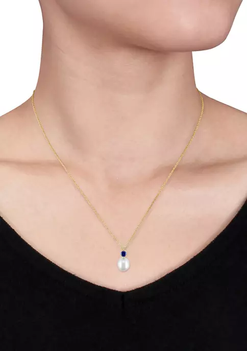 Promo ๐ 8 to 8.5 Millimeter Cultured Freshwater Pearl and 1/3 ct. t.w. Sapphire Pendant with Chain in 14k Yellow Gold by Belk & Co. ๐ฏ 2 Promo ๐ 8 to 8.5 Millimeter Cultured Freshwater Pearl and 1/3 ct. t.w. Sapphire Pendant with Chain in 14k Yellow Gold by Belk & Co. ๐ฏ - Image 2