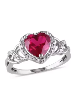 Wholesale ✔️ Lab Created 1/10 CT TW Diamond and Created Ruby Open Heart Crossover Ring in Sterling Silver by Belk & Co. ⭐