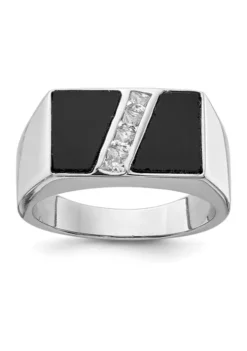 Flash Sale 😍 Men's Sterling Silver Rhodium-Plated Cubic Zirconia and Onyx Ring by Belk & Co. 🔔 -DealsBelk & Co. Store Belk 20212