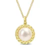 Cheap ⌛ 9-9.5mm Cultured Freshwater Pearl Halo Link Pendant with Chain in Yellow Plated Sterling Silver by Belk & Co. ⭐