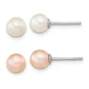Best reviews of ✔️ Sterling Silver Rhodium-plated 6-7mm Set of 2 White/Pink Round Freshwater Cultured Pearl Earrings by Belk & Co. 💯