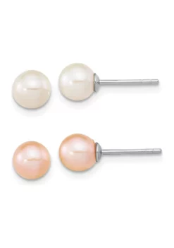 Best reviews of ✔️ Sterling Silver Rhodium-plated 6-7mm Set of 2 White/Pink Round Freshwater Cultured Pearl Earrings by Belk & Co. 💯 -DealsBelk & Co. Store Belk 20229
