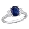 Coupon 🧨 2.5 ct. t.g.w. Blue Sapphire and 5/8 ct. t.w. Diamond 3-Stone Ring in 14K White Gold by Belk & Co. 🧨