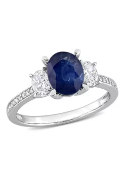 Coupon 🧨 2.5 ct. t.g.w. Blue Sapphire and 5/8 ct. t.w. Diamond 3-Stone Ring in 14K White Gold by Belk & Co. 🧨 -DealsBelk & Co. Store Belk 20240