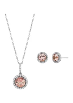 Best Pirce 🌟 Nano Morganite and Created White Sapphire Pendant and Earrings Set in Sterling Silver by Belk & Co. 👏 -DealsBelk & Co. Store Belk 2027