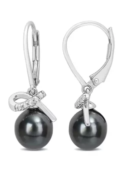 Outlet 😍 0.02 CT Diamond TW 8 - 9 MM Black Tahitian Cultured Pearl LeverBack Earrings Silver I3 by Belk & Co. ❤️