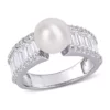 Best Pirce 🔔 8-8.5 Millimeter Cultured Freshwater Pearl and 2.4 ct. t.w. Created White Sapphire Engagement Ring in Sterling Silver by Belk & Co. 🤩