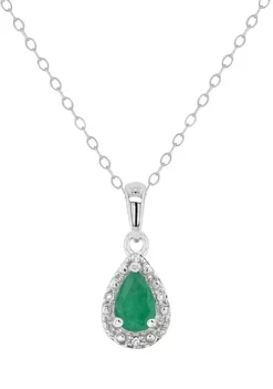 Wholesale 💯 Sterling Silver 6x4mm Pear Shaped Emerald Diamond Accent Halo Pendant Necklace by Belk & Co. ✨ -DealsBelk & Co. Store Belk 20350
