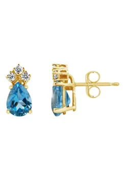 Best deal 🔥 14K Gold 7x5 Pear Shape Blue Topaz 1/8 Cttw Diamond Earrings by Belk & Co. ✔️ -DealsBelk & Co. Store Belk 20380