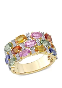Cheap 🧨 4.33 ct. t.w. Multi-Color Sapphire Triple Row Ring in 14k Yellow Gold by Belk & Co. 🔥