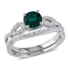Best Pirce ⌛ 4/5 ct. t.w. Created Emerald and 1/6 ct. t.w. Diamond Bridal Set in 10k White Gold by Belk & Co. 🎉