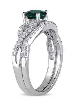 Best Pirce ⌛ 4/5 ct. t.w. Created Emerald and 1/6 ct. t.w. Diamond Bridal Set in 10k White Gold by Belk & Co. 🎉 -DealsBelk & Co. Store Belk 20417