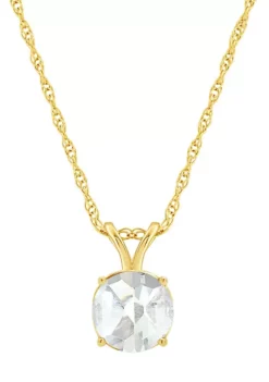 Best Sale 😉 14K Yellow Gold 7mm Round White Topaz Pendant Necklace by Belk & Co. 🥰