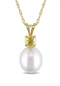 Best reviews of ๐ 8 to 8.5 Millimeter Cultured Freshwater Pearl and 1/4 ct. t.w. Citrine Pendant with Chain in 14k Yellow Gold by Belk & Co. ๐