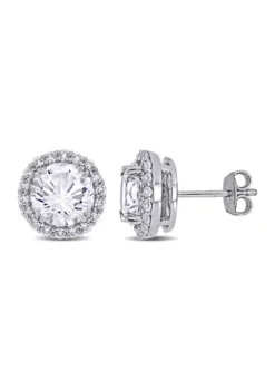 Budget 😀 Lab Created 5.12 ct. t.w. Created White Sapphire Halo Stud Earrings in Sterling Silver by Belk & Co. 🧨
