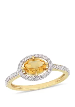 Budget ✔️ Citrine and 1/4 ct. t.w. Diamond Halo Ring in 10K Yellow Gold by Belk & Co. 🎁