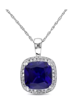 Best Pirce 👏 3.8 ct. t.w. Created Sapphire and 1/10 ct. t.w. Diamond Halo Pendant with Chain in 10k White Gold by Belk & Co. ⌛ -DealsBelk & Co. Store Belk 20507