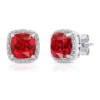 Promo ⭐ 7 Millimeter Cushion Cut Created Ruby and Diamond Accent Halo Stud Earrings in Sterling Silver by Belk & Co. 🌟