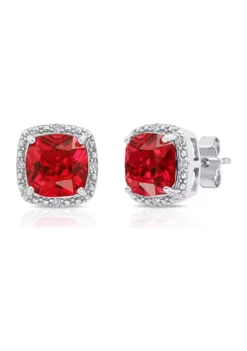 Promo ⭐ 7 Millimeter Cushion Cut Created Ruby and Diamond Accent Halo Stud Earrings in Sterling Silver by Belk & Co. 🌟 -DealsBelk & Co. Store Belk 20536