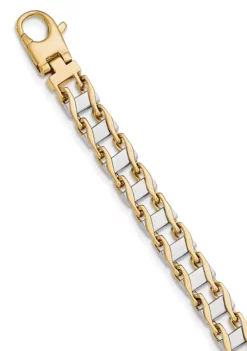 New 🔔 Mens 14K Two-tone Gold 7.5 Millimeter Hand-Polished Fancy Link Bracelet by Belk & Co. 🌟