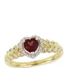 Flash Sale ⌛ 1/2 ct. t.w. Garnet and 0.06 ct. t.w. Diamond Halo Heart Ring in 10K Yellow Gold by Belk & Co. 🥰