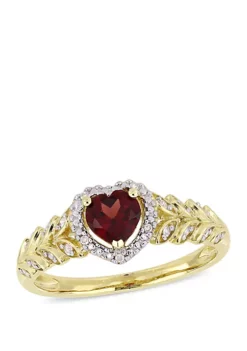 Flash Sale ⌛ 1/2 ct. t.w. Garnet and 0.06 ct. t.w. Diamond Halo Heart Ring in 10K Yellow Gold by Belk & Co. 🥰 -DealsBelk & Co. Store Belk 20585