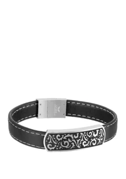 Wholesale 👍 Stainless Steel Black Leather ID Bracelet by Belk & Co. 🔔