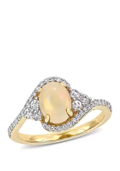 Deals 🎉 3/4 ct. t.w. Opal, 1/3 ct. t.w. White Sapphire, and 1/5 ct. t.w. Diamond Oval Halo Ring in 10k Yellow Gold by Belk & Co. 👍