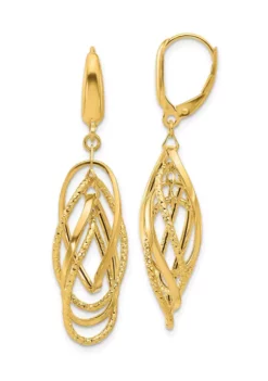 Brand new ๐ 14K Yellow Gold Polished and Textured Ovals Dangle Earrings by Belk & Co. ๐