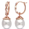 Cheap 👏 Pearl and 1/10 ct. t.w. Diamond Accent Infinity Drop Earrings in 10K Rose Gold by Belk & Co. 😉