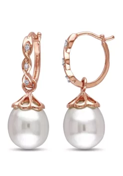 Cheap 👏 Pearl and 1/10 ct. t.w. Diamond Accent Infinity Drop Earrings in 10K Rose Gold by Belk & Co. 😉