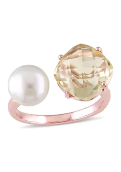 Cheapest 💯 White Cultured Freshwater Pearl and Lemon Quartz Ring in Rose Plated Sterling Silver by Belk & Co. 🔥