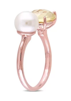 Cheapest 💯 White Cultured Freshwater Pearl and Lemon Quartz Ring in Rose Plated Sterling Silver by Belk & Co. 🔥 -DealsBelk & Co. Store Belk 20666