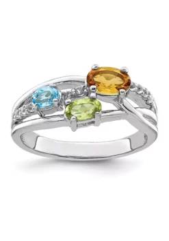 New ๐ 7/8 ct. t.w. Citrine, Peridot, Light Swiss Blue Topaz and White Topaz Ring in Rhodium-Plated Sterling Silver by Belk & Co. ๐คฉ