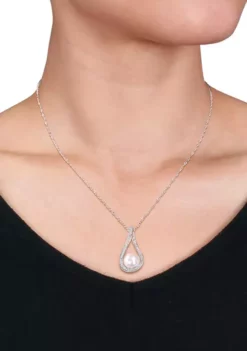 Wholesale 🔥 2-Piece Set 9-9.5 Millimeter Cultured Freshwater Pearl And 1/2 ct. t.w. Diamond Teardrop Earrings and Necklace In 14K White Gold by Belk & Co. 🌟 -DealsBelk & Co. Store Belk 20689
