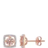 Discount 🎉 1 ct. t.w. Morganite and 0.07 ct. t.w. Diamond Floating Halo Square Stud Earrings in 10K Rose Gold by Belk & Co. 🎁