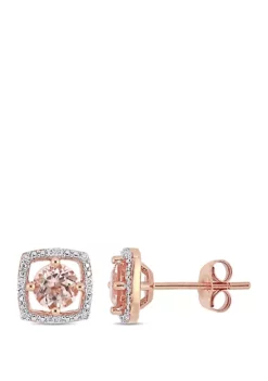 Discount 🎉 1 ct. t.w. Morganite and 0.07 ct. t.w. Diamond Floating Halo Square Stud Earrings in 10K Rose Gold by Belk & Co. 🎁 -DealsBelk & Co. Store Belk 20702