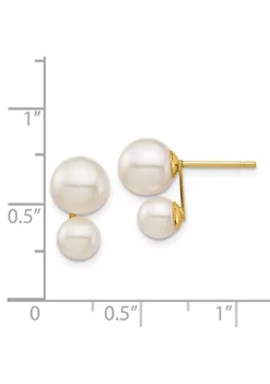 Brand new 👍 14K Yellow Gold 5 and 7mm White Round Freshwater Cultured Double Pearl Post Earrings by Belk & Co. 🤩 -DealsBelk & Co. Store Belk 20708